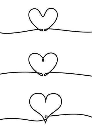 Minimalist poster with three hearts drawn in a single line, each heart aligned horizontally.