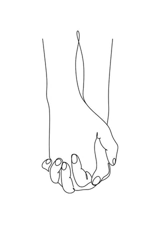 Minimalist line art of two hands holding each other, featured on the Holding Hands art poster product page.