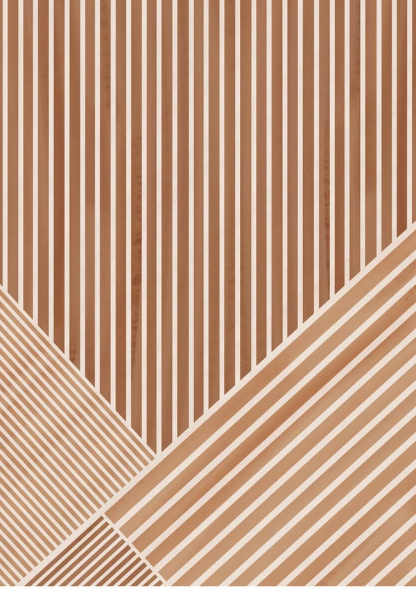 Abstract art poster with brown and white lines in geometric patterns, perfect for living room decor.