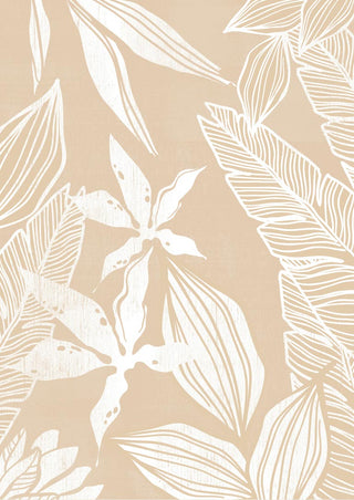 Abstract illustration of white leaves on a beige background, featured in the White Leaves Plakat product.