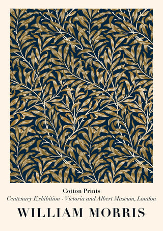William Morris Willow Bough Plakat featuring intricate blue, beige, and green foliage pattern on a product page.
