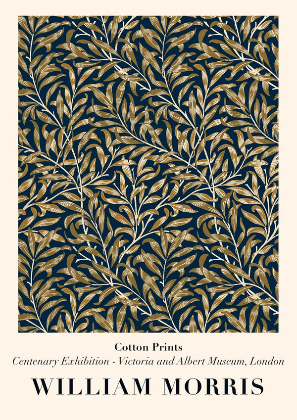 William Morris Willow Bough Plakat featuring intricate blue, beige, and green foliage pattern on a product page.