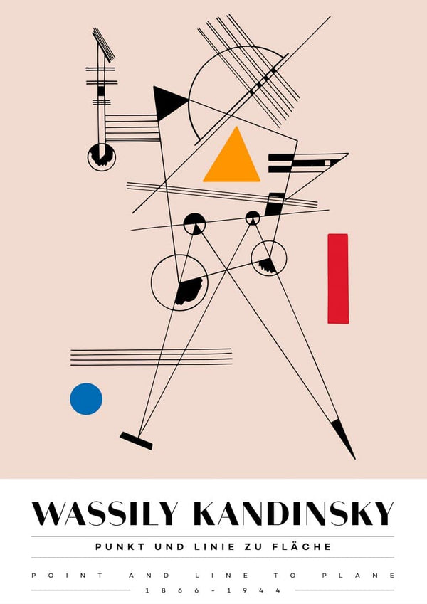 Abstract geometric shapes and lines from Kandinsky's "Punkt und Linie" on a modern art poster.