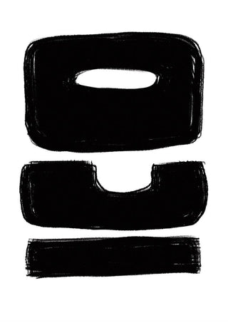 Abstract black shapes on white background, featured as the design for ICO Unique Plakat product page.