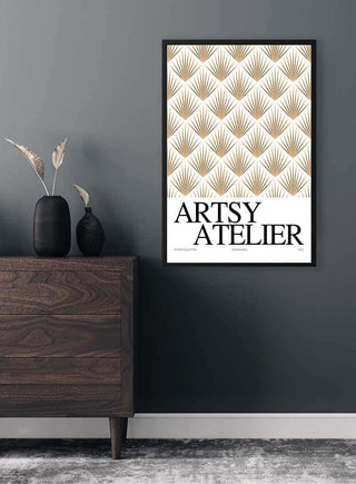 Studio Collection Bamboo Plakat in black frame on gray wall above wooden dresser, modern decor style.