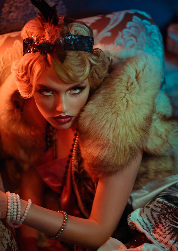 A glamorous woman in vintage attire and fur collar, featured on the REFLECTION. Winter - Ravena July Plakat.