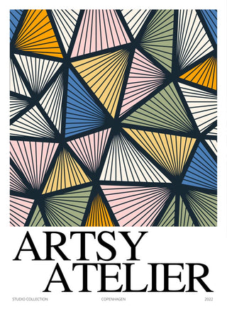 Abstract geometric pattern with colorful triangles, featured on the Artsy Harlequin - Vincent von Hauzer poster.