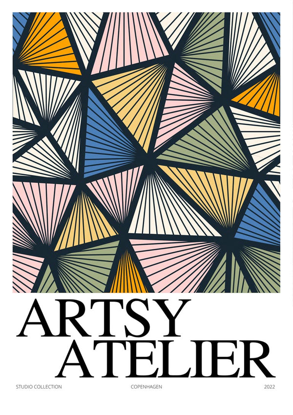 Abstract geometric pattern with colorful triangles, featured on the Artsy Harlequin - Vincent von Hauzer poster.