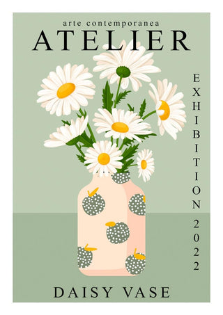 Illustration of a vase with white daisies on a green background, displayed for Daisy Vase - Vincent V.