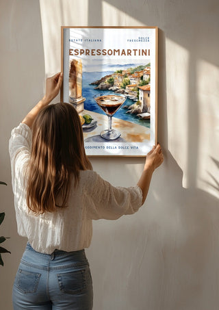 Dolce Freschezza - Espresso Martini by Ohkimiko being hung on a sunlit wall