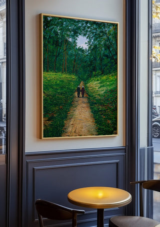 The way of live by Juergen Duerrmann in an oak frame on a panelled cafe wall