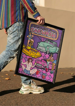 Carwash by KaroGaiaArt carried in a black frame along a sunny street