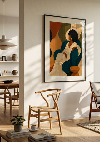 Seventies Lounge by ArtySjak in a large black frame in a bright dining room