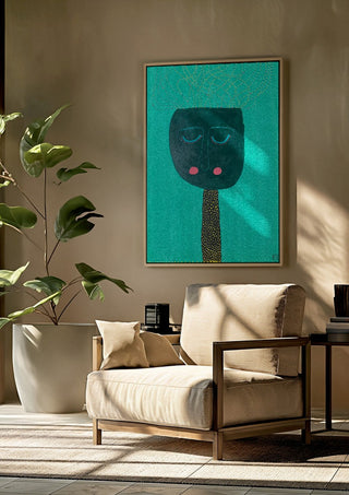 Pricken by RR framed above a beige armchair beside a potted plant