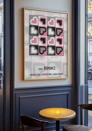 Gentle Romance - Priority Signal by Amadeus Fuchs in an oak frame on a panelled café wall