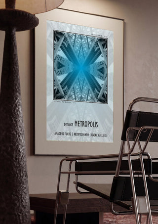Distance Metropolis - Mirror Signal by Amadeus Fuchs framed in a dim room beside a tubular steel chair
