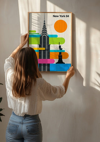 New York 64 by Bo Lundberg being hung on a sunlit wall