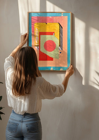 Vermilion Circle by Kareem Rizk being hung on a sunlit wall