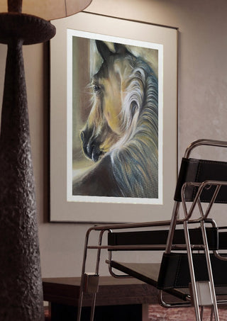 Day by Mariia Nikolina framed in a dim room beside a tubular steel chair