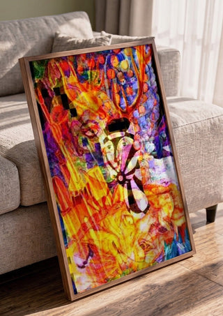 Diana by Carlos Enrique Gozalo Ara in a walnut frame leaning against a grey sofa