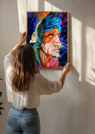 Adonis by Carlos Enrique Gozalo Ara being hung on a sunlit wall