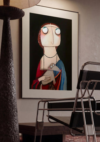 Die Dame mit dem Hermelin by lacaluna framed in a dim room beside a tubular steel chair