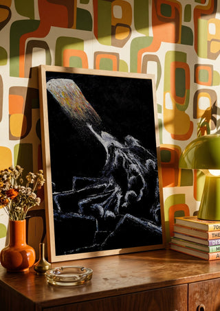 HOPE by GAHO in a wooden frame on a sideboard against retro patterned wallpaper