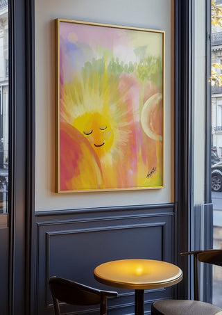 Let the sunshine in by FridaRit in an oak frame on a panelled cafe wall