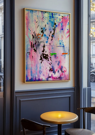 Seventy Nine by Maria Umrikhina in an oak frame on a panelled cafe wall