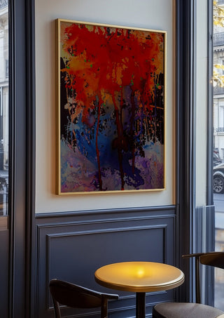 Untitled by Maria Umrikhina in an oak frame on a panelled cafe wall