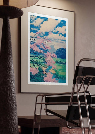 Where Whispers Meet the Monolith by Bibi framed in a dim room beside a tubular steel chair
