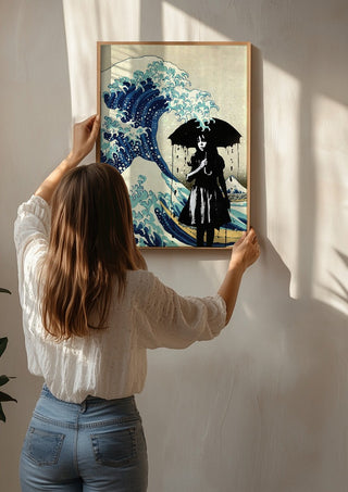 Under the wave by Dikhotomy being hung on a sunlit wall