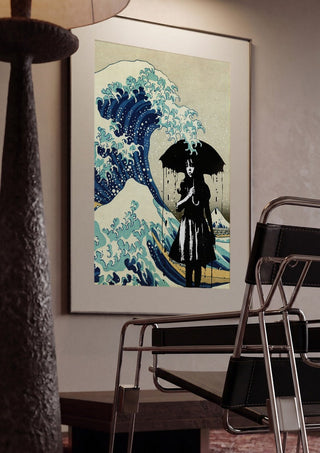 Under the wave by Dikhotomy framed in a dim room beside a tubular steel chair