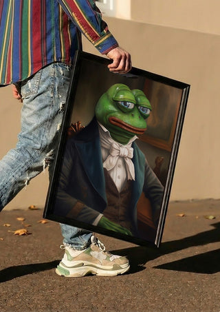 Sir Pepe by Dikhotomy carried in a black frame along a sunny street