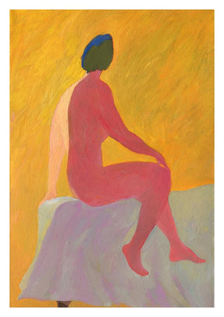 Abstract artwork of a seated nude figure with vibrant colors, from Silence is the Element by Martina Karlsson.