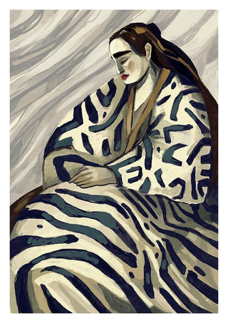 Painting of a woman in a patterned robe, sitting with hands folded, featured on Way Of Life - David Wolf product page.