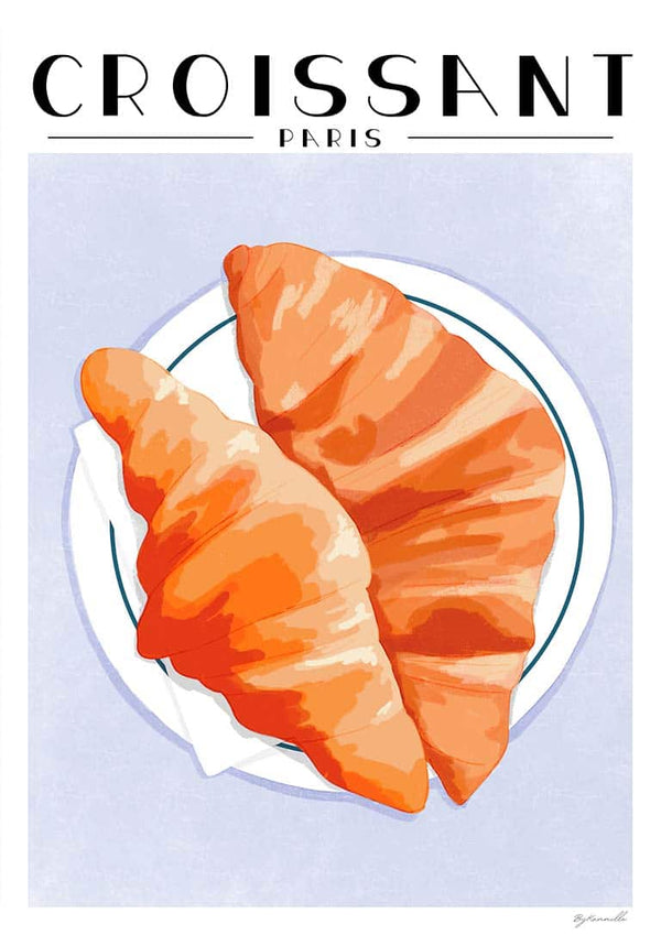 Illustration of two croissants on a white plate, featured on the Altan Hygge - ByKammille product page.