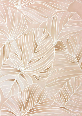 Delicate white leaf patterns on a soft beige background, part of the Dance of Existence collection.