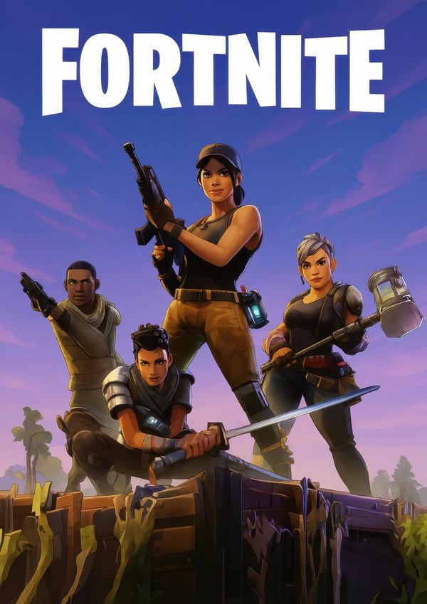 FortNite Arms Poster featuring four armed characters in action poses under the FortNite logo.