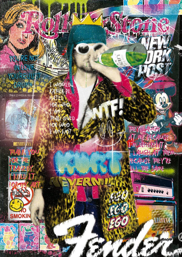 Artwork for Kurt 2 by Ricardo Noble, showing a man in sunglasses and leopard print suit amid vibrant pop art.