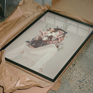 Framed art print of a woman with flowers for a head, from "You Gifted Me an Autumn" by Frank Moth.