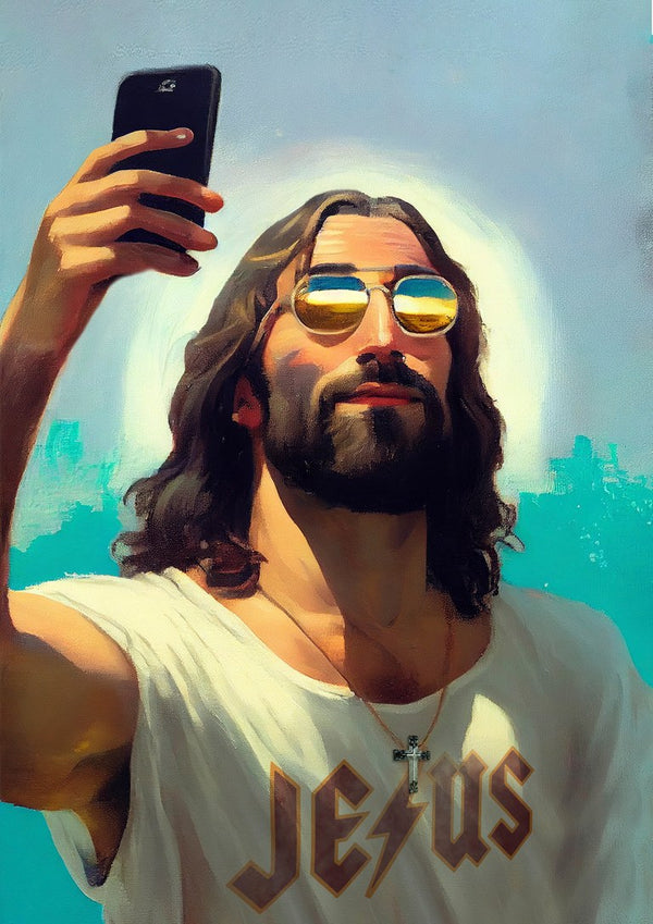 I am Jesus by Dikhotomy — Jesus taking a selfie in mirrored sunglasses