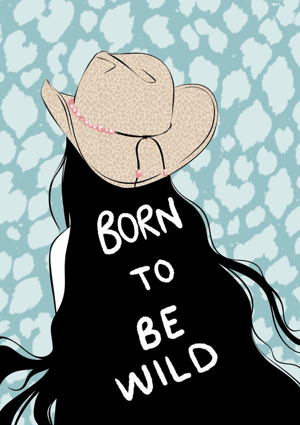 Born to be wild by Lisen Vennesland - a cowgirl seen from behind with lettering across her black hair