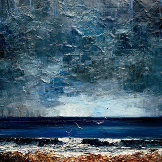 Surf under a Grey Sky by Justyna Kopania - a white line of surf under a heavy grey-blue sky