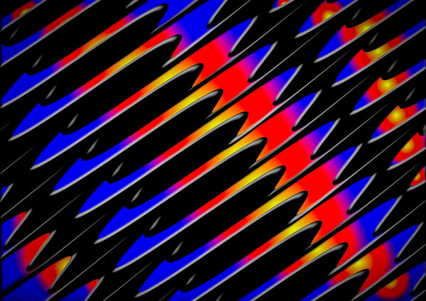 The Magic of Colors by Walter Zettl - diagonal blades of blue, red, violet and yellow on black