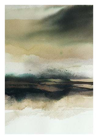 Apparent infinity by Tania Zubareva - a dark olive cloud over bands of ochre and sand