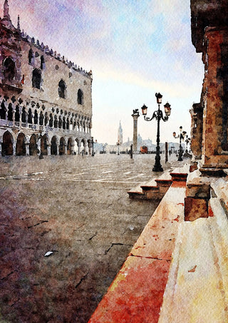 Venezia by Massimo Frascogna - the Doge's Palace and an empty Piazzetta in watercolour
