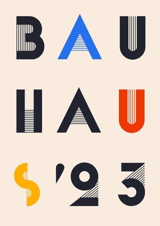 Bauhaus Letters by Neil Stevens - geometric Bauhaus lettering in charcoal, blue, red and yellow