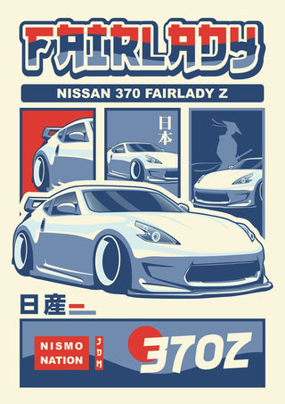 Nissan 370Z by Kaminarirace - a Fairlady Z JDM poster in cream, slate blue and red