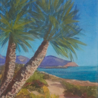 View from Isla Plana to La Azohía, Cartagena, Spain by PaKart - two palm trees over a turquoise bay